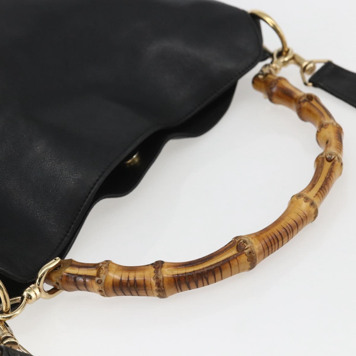 GUCCI Bamboo Shoulder Bag Leather 2way Black Gold 001 1638 Auth bs31435