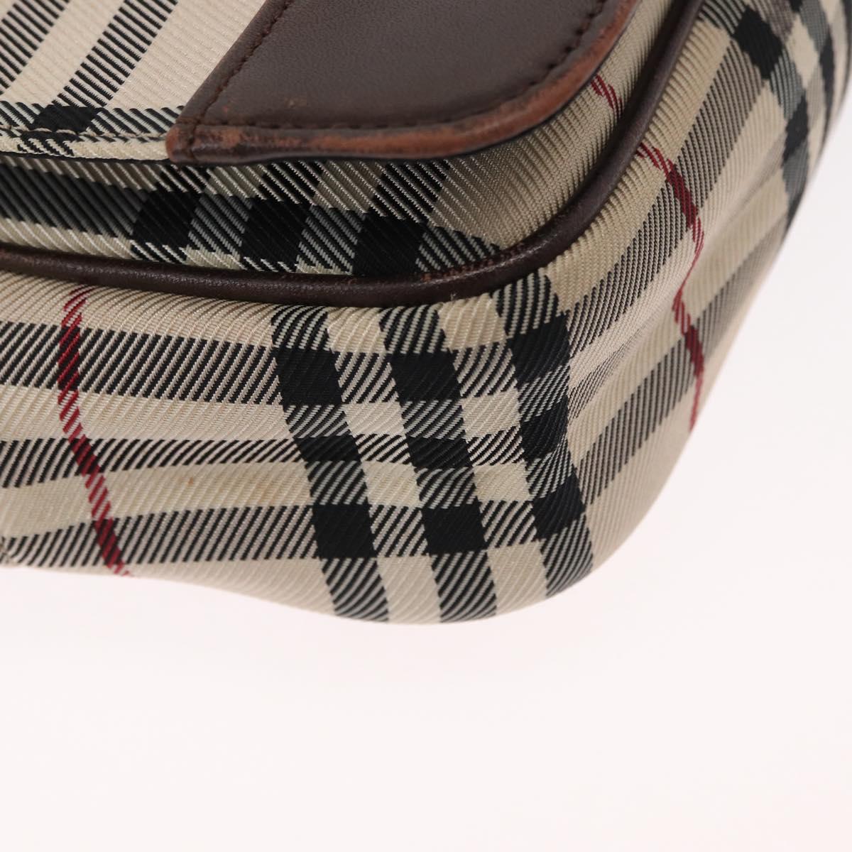 BURBERRY Nova Check Shoulder Bag Nylon Beige Silver Auth bs31436