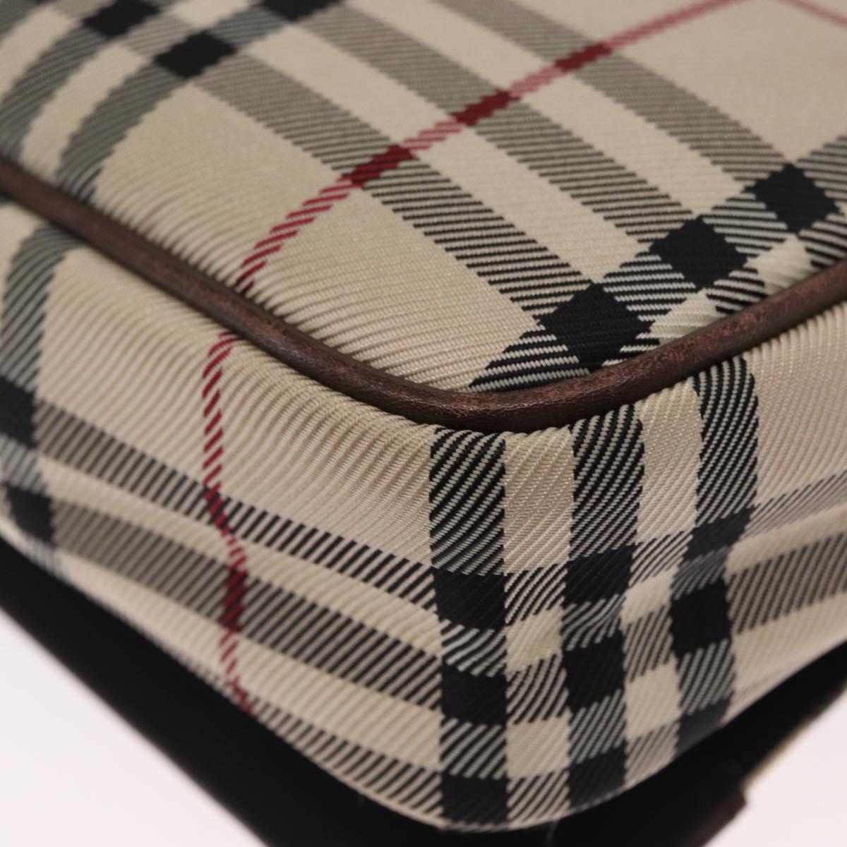 BURBERRY Nova Check Shoulder Bag Nylon Beige Silver Auth bs31436