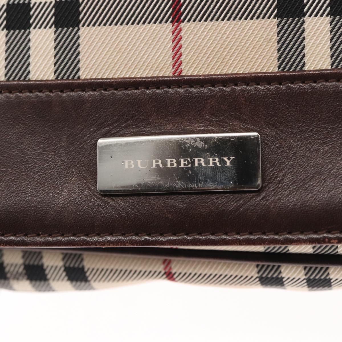 BURBERRY Nova Check Shoulder Bag Nylon Beige Silver Auth bs31436
