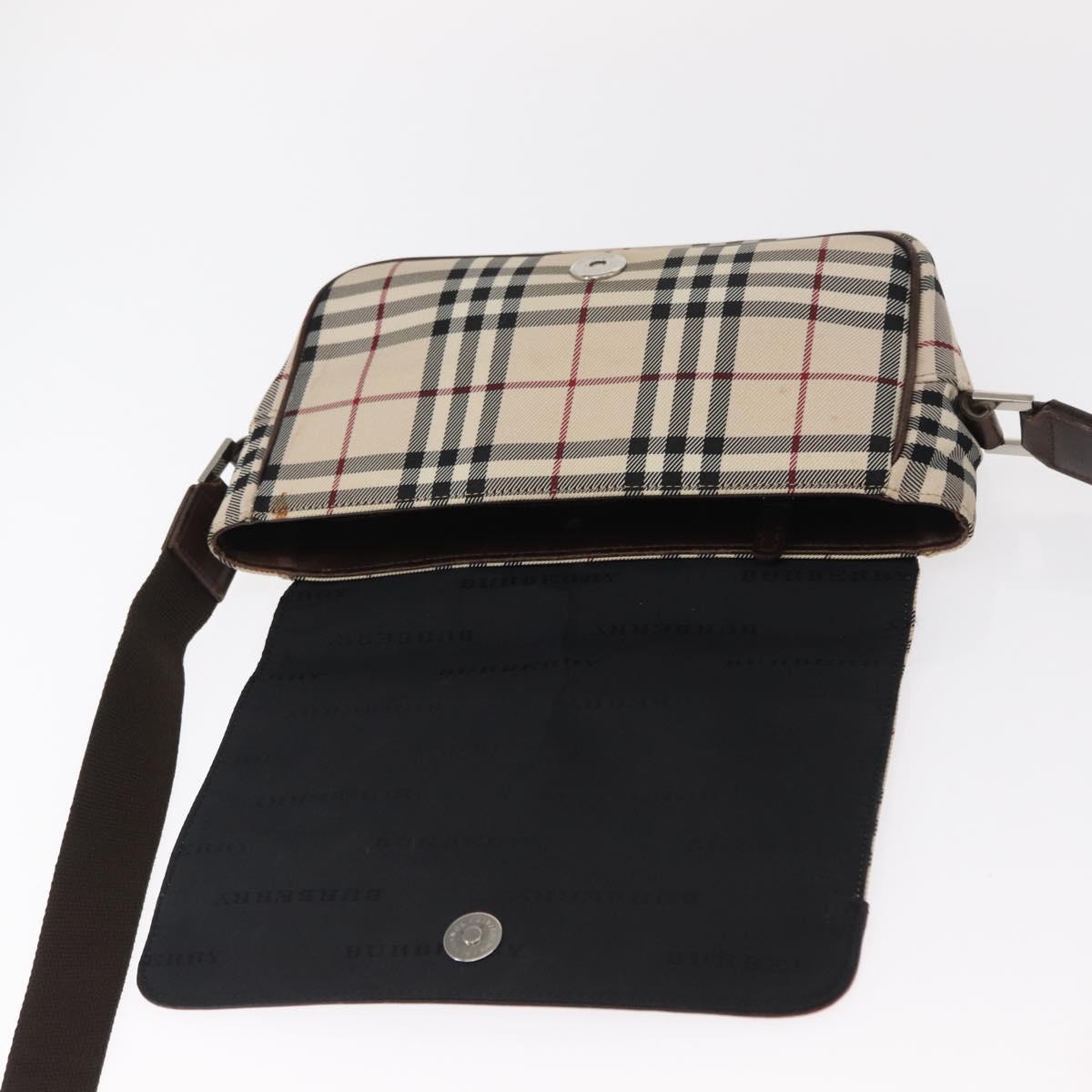 BURBERRY Nova Check Shoulder Bag Nylon Beige Silver Auth bs31436