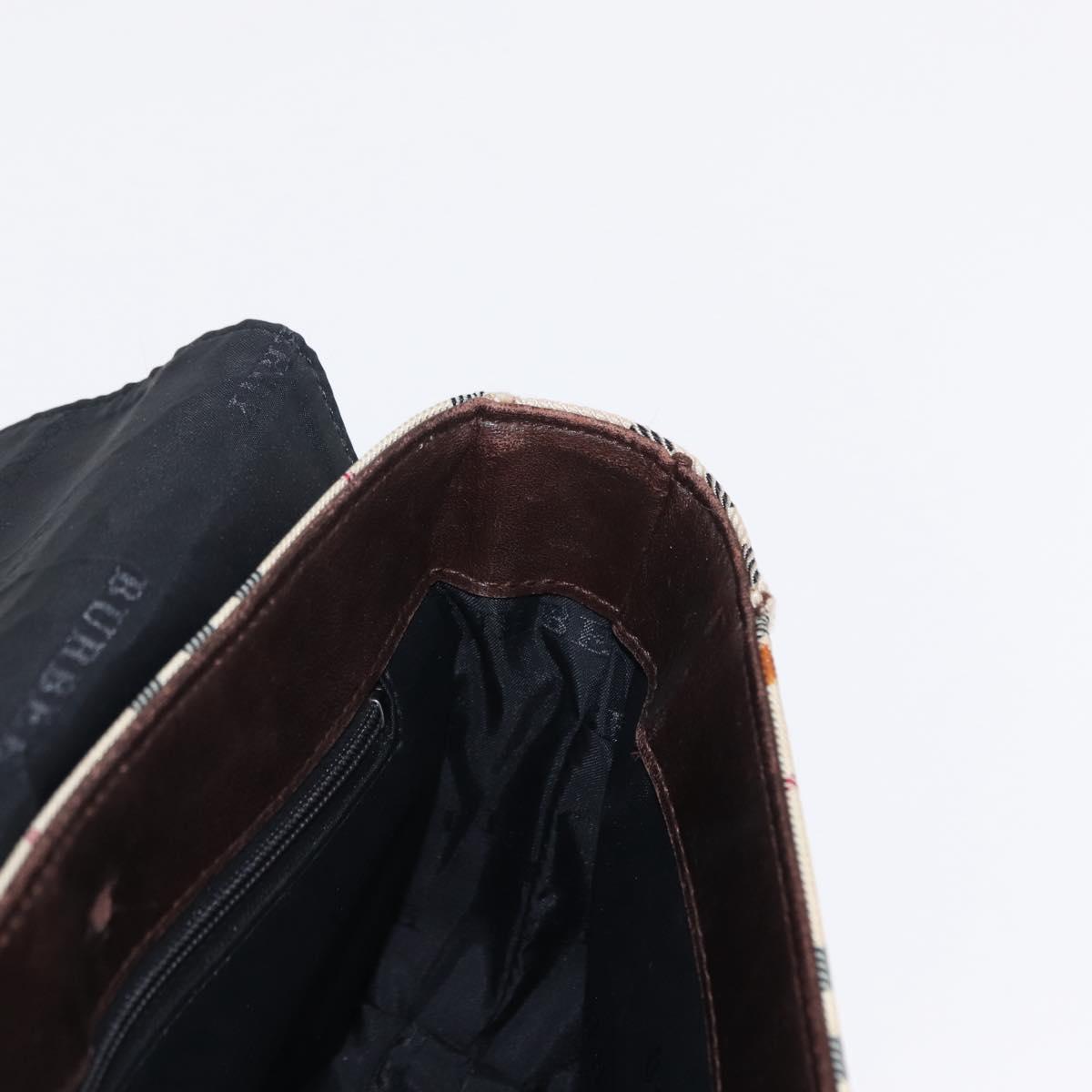 BURBERRY Nova Check Shoulder Bag Nylon Beige Silver Auth bs31436