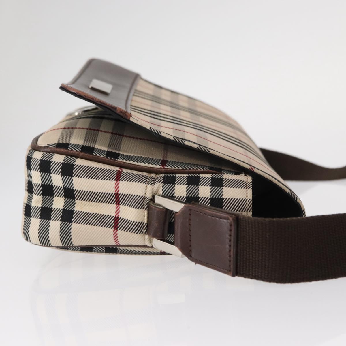 BURBERRY Nova Check Shoulder Bag Nylon Beige Silver Auth bs31436