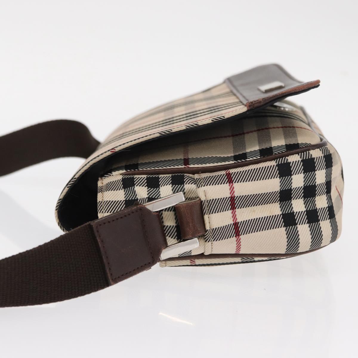 BURBERRY Nova Check Shoulder Bag Nylon Beige Silver Auth bs31436