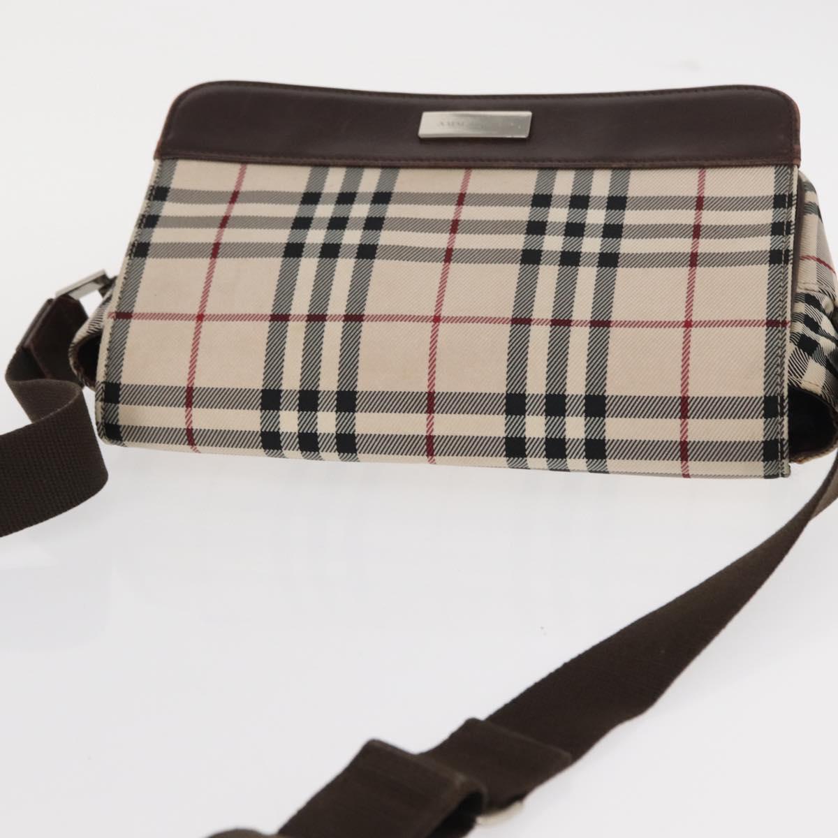 BURBERRY Nova Check Shoulder Bag Nylon Beige Silver Auth bs31436