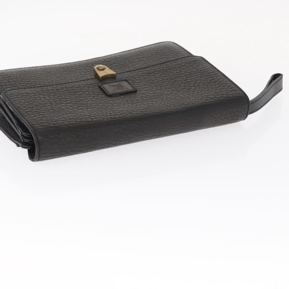 Burberrys Clutch Bag Leather 2 Set Black Gold Auth bs31437