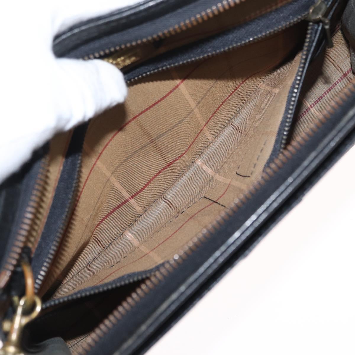 Burberrys Clutch Bag Leather 2 Set Black Gold Auth bs31437