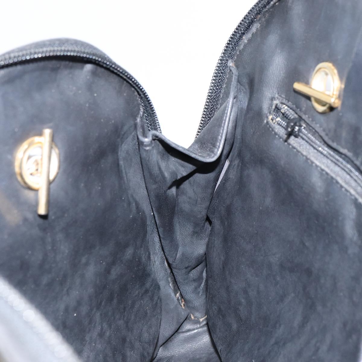 BALLY Quilted Chain Shoulder Bag Leather Black Gold Auth bs31440