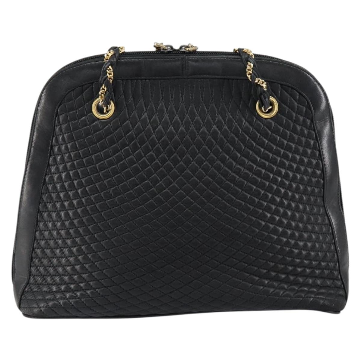 BALLY Quilted Chain Shoulder Bag Leather Black Gold Auth bs31440