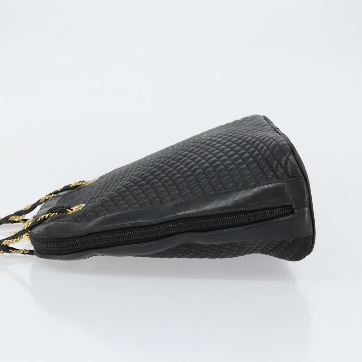 BALLY Quilted Chain Shoulder Bag Leather Black Gold Auth bs31440