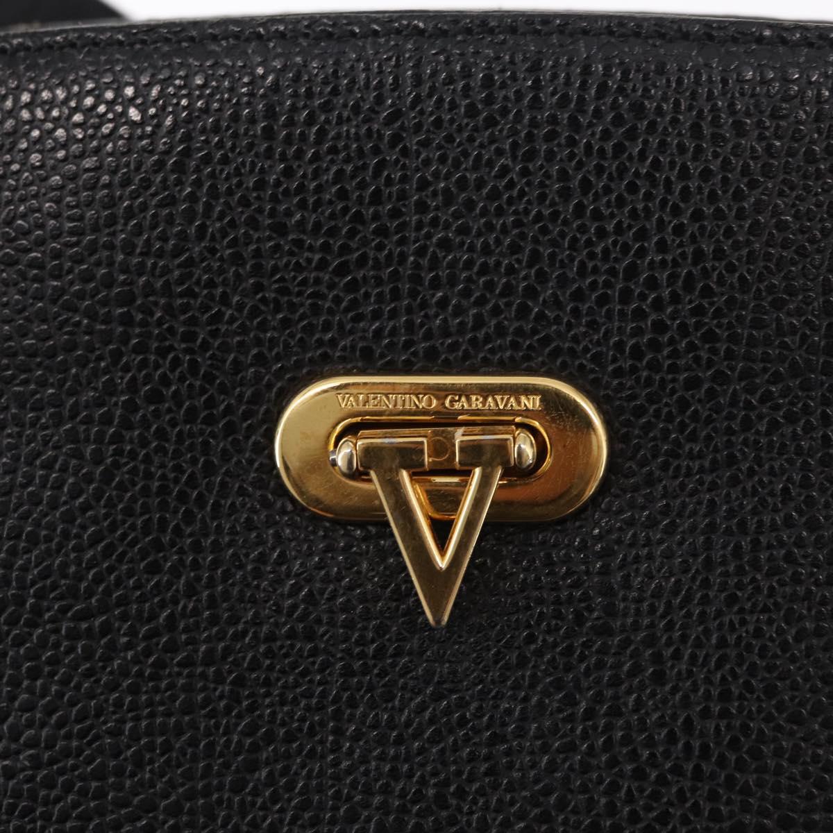 VALENTINO Shoulder Bag Leather Black Gold Auth bs31441