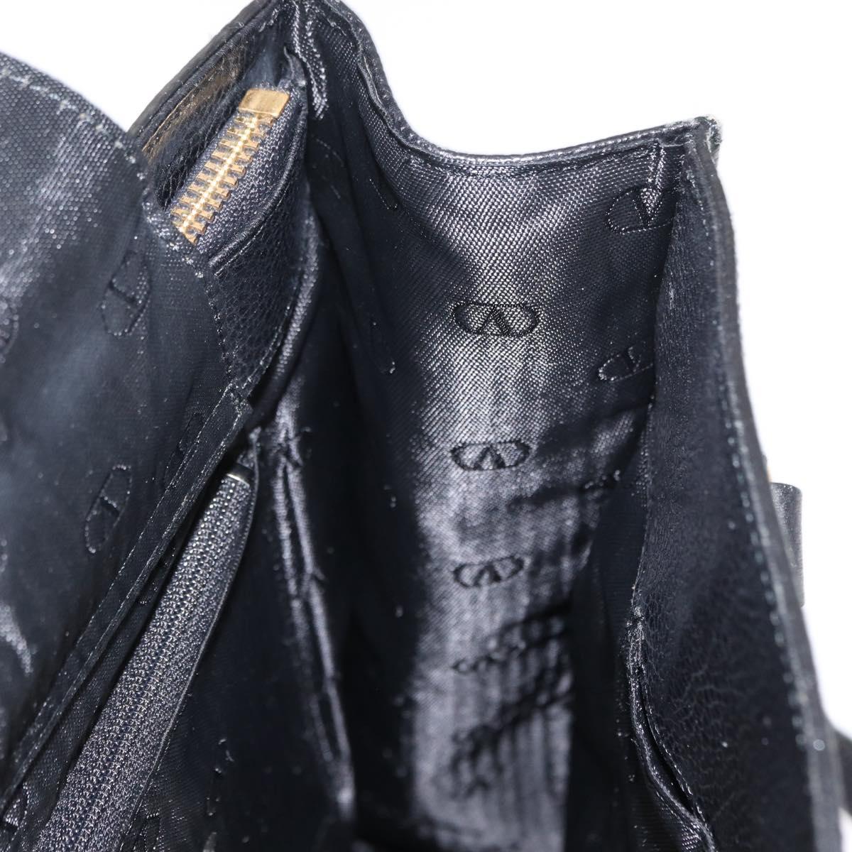 VALENTINO Shoulder Bag Leather Black Gold Auth bs31441