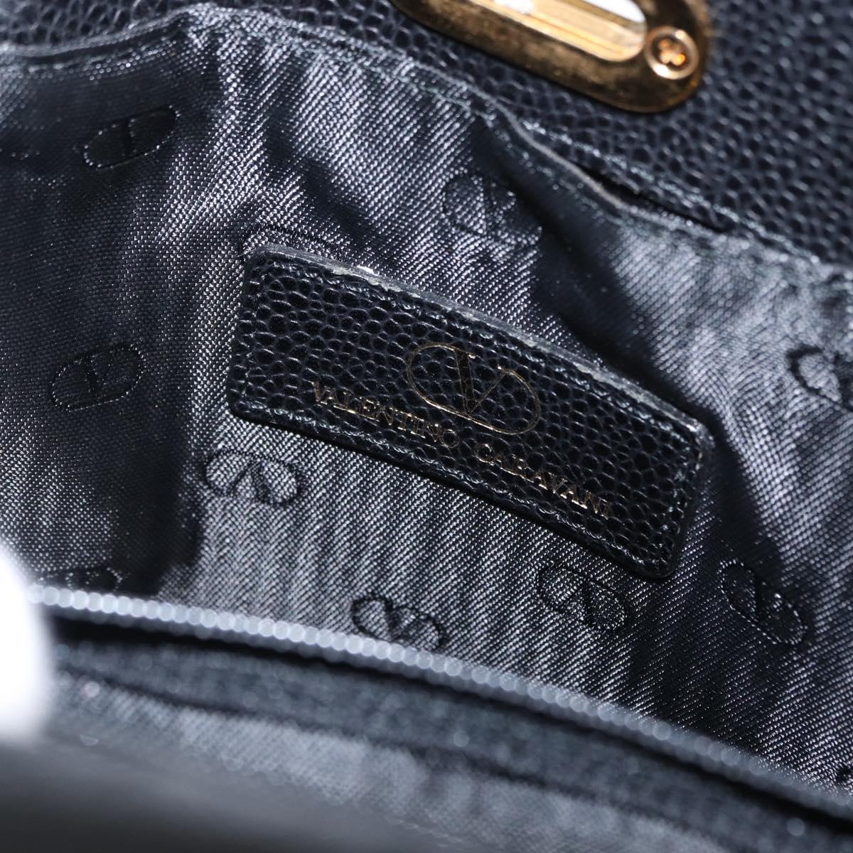 VALENTINO Shoulder Bag Leather Black Gold Auth bs31441