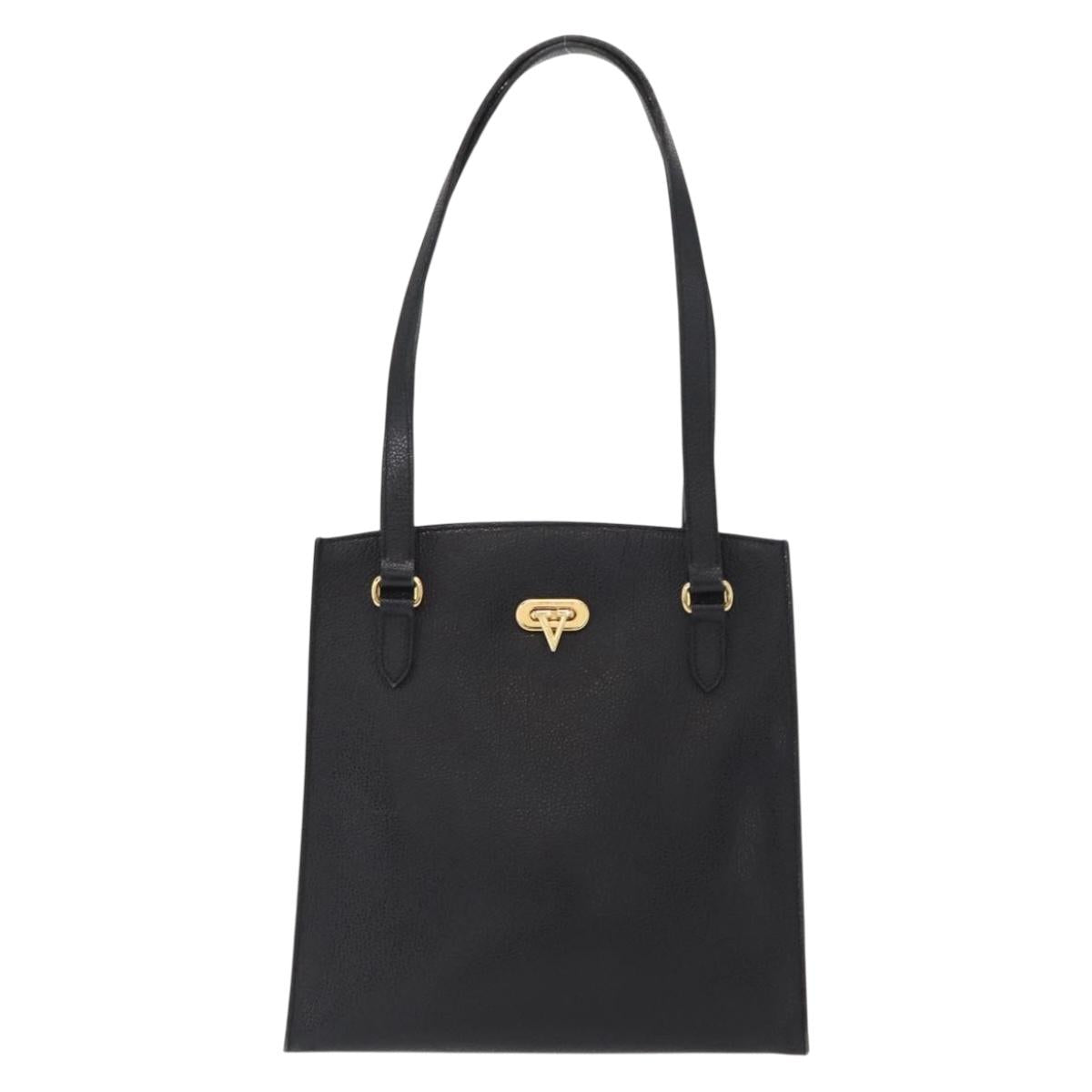 VALENTINO Shoulder Bag Leather Black Gold Auth bs31441