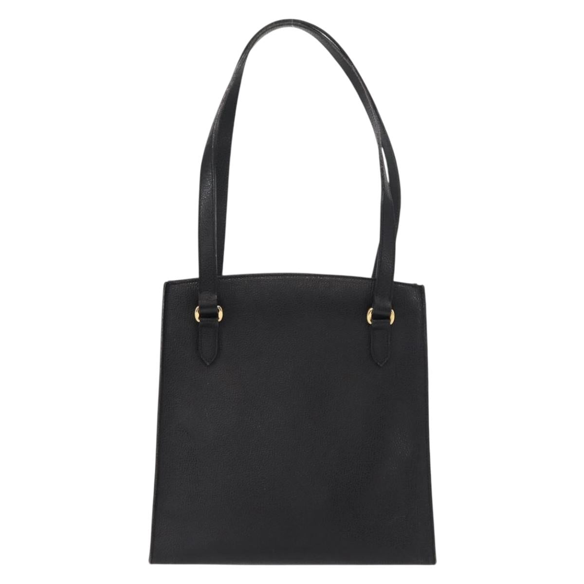 VALENTINO Shoulder Bag Leather Black Gold Auth bs31441
