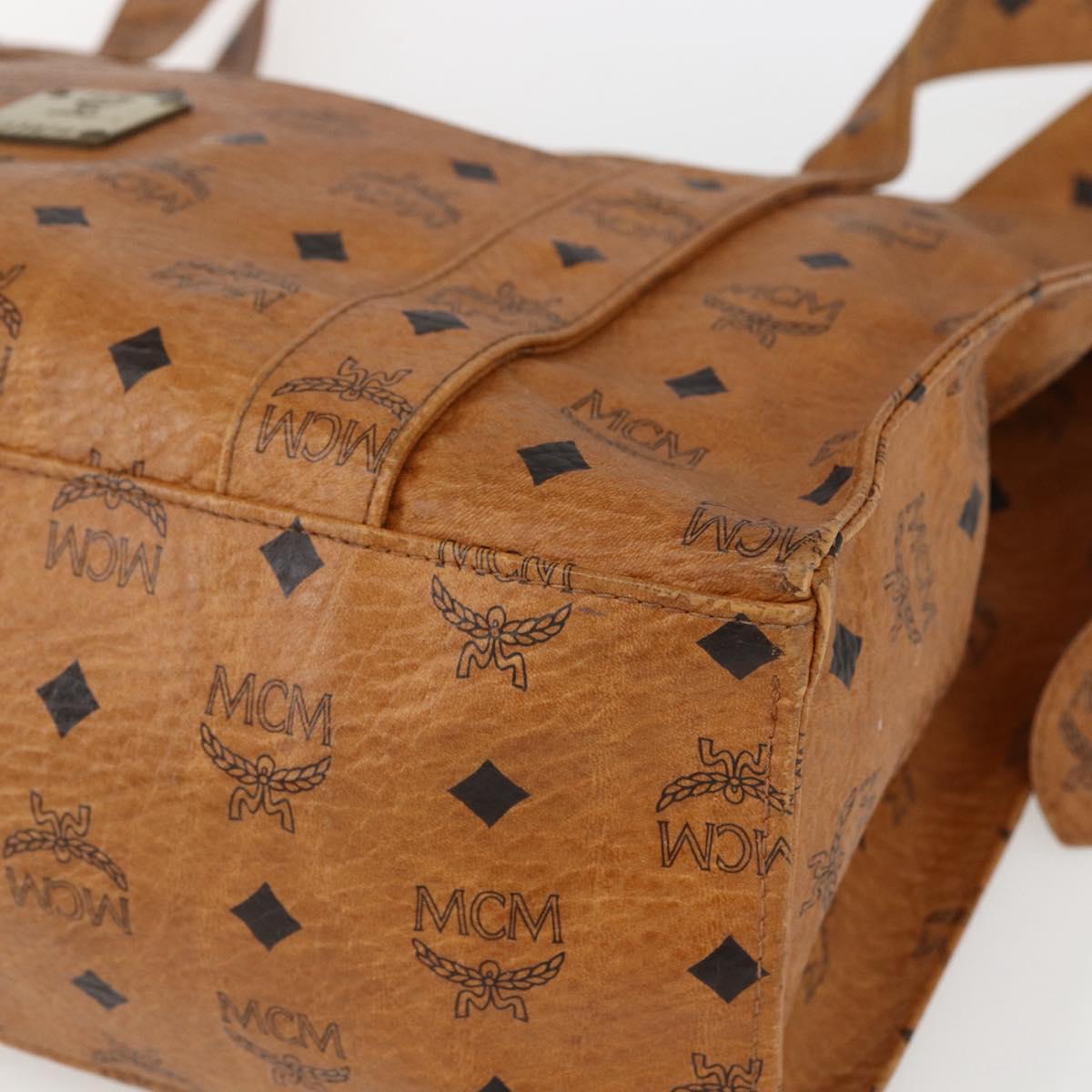 MCM Logogram Vicetos Tote Bag PVC Leather Brown Gold Auth bs31442