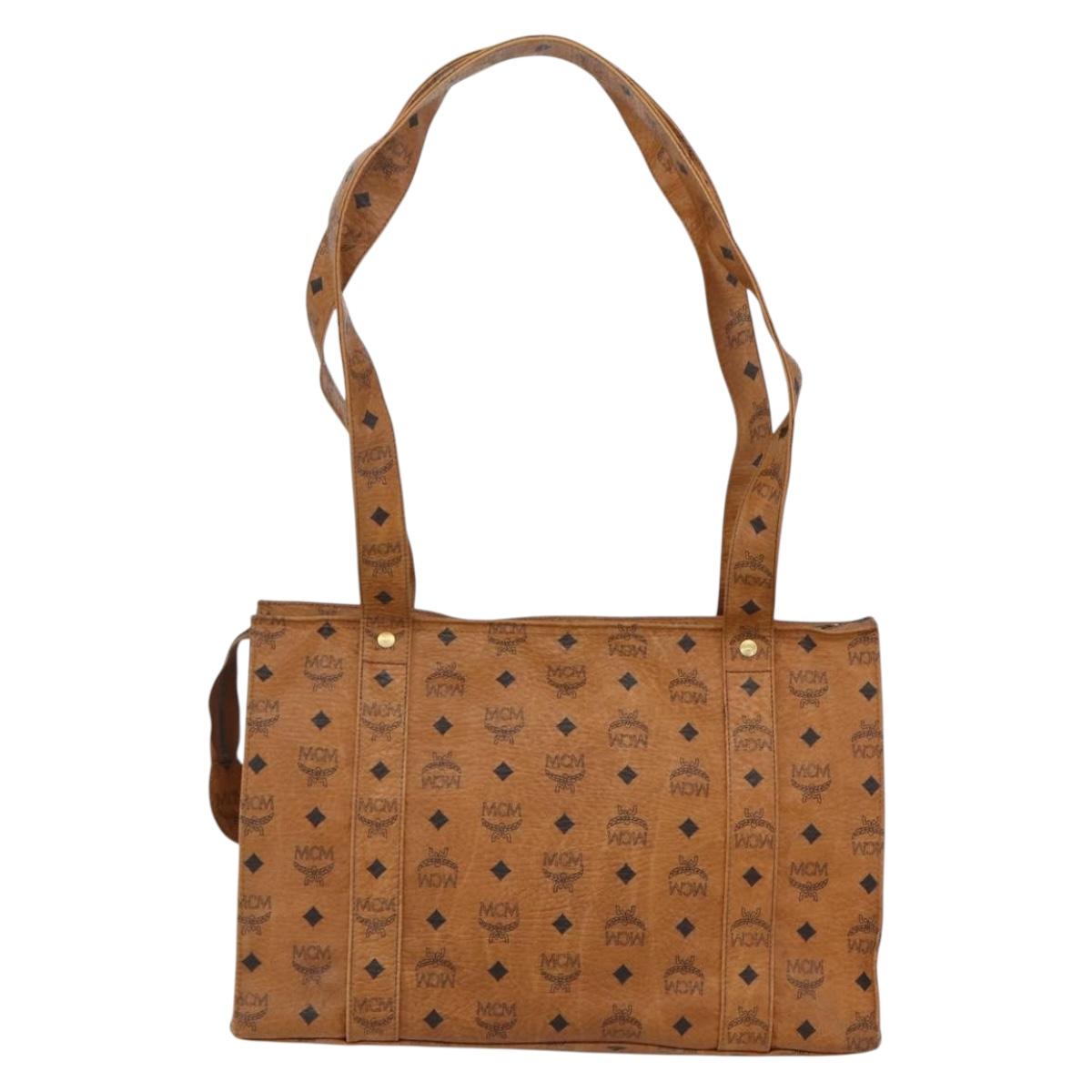 MCM Logogram Vicetos Tote Bag PVC Leather Brown Gold Auth bs31442
