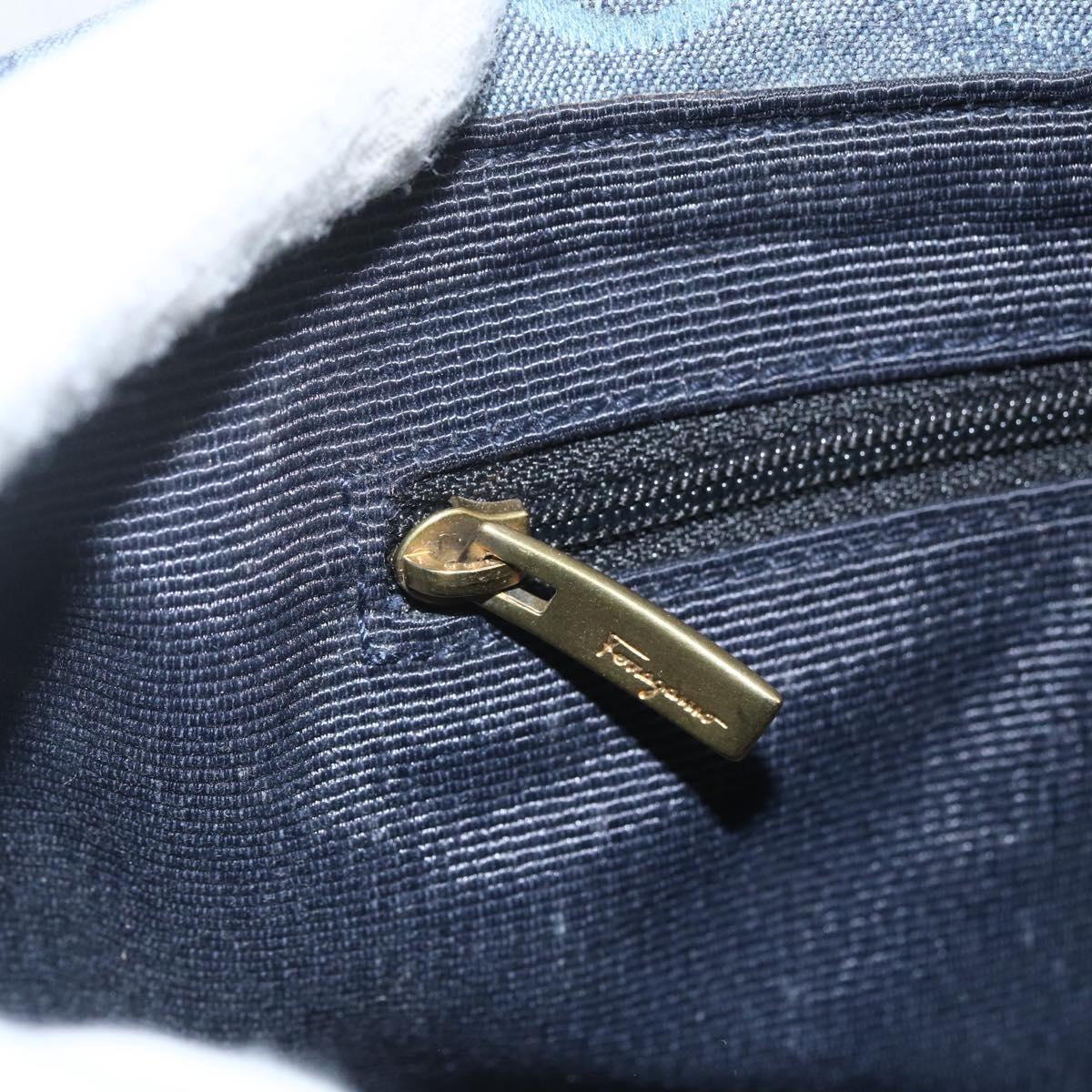 Salvatore Ferragamo Gancini Shoulder Bag Canvas Blue Gold Auth bs31443