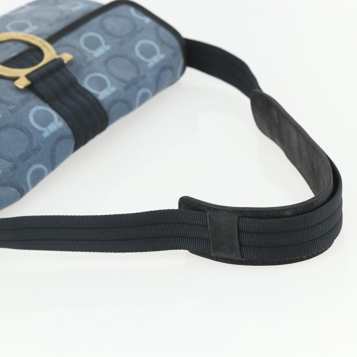 Salvatore Ferragamo Gancini Shoulder Bag Canvas Blue Gold Auth bs31443