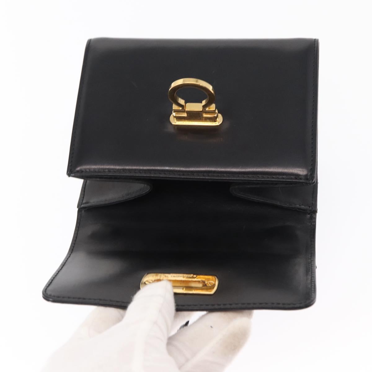 Salvatore Ferragamo Gancini Shoulder Bag Leather Black Gold Auth bs31444