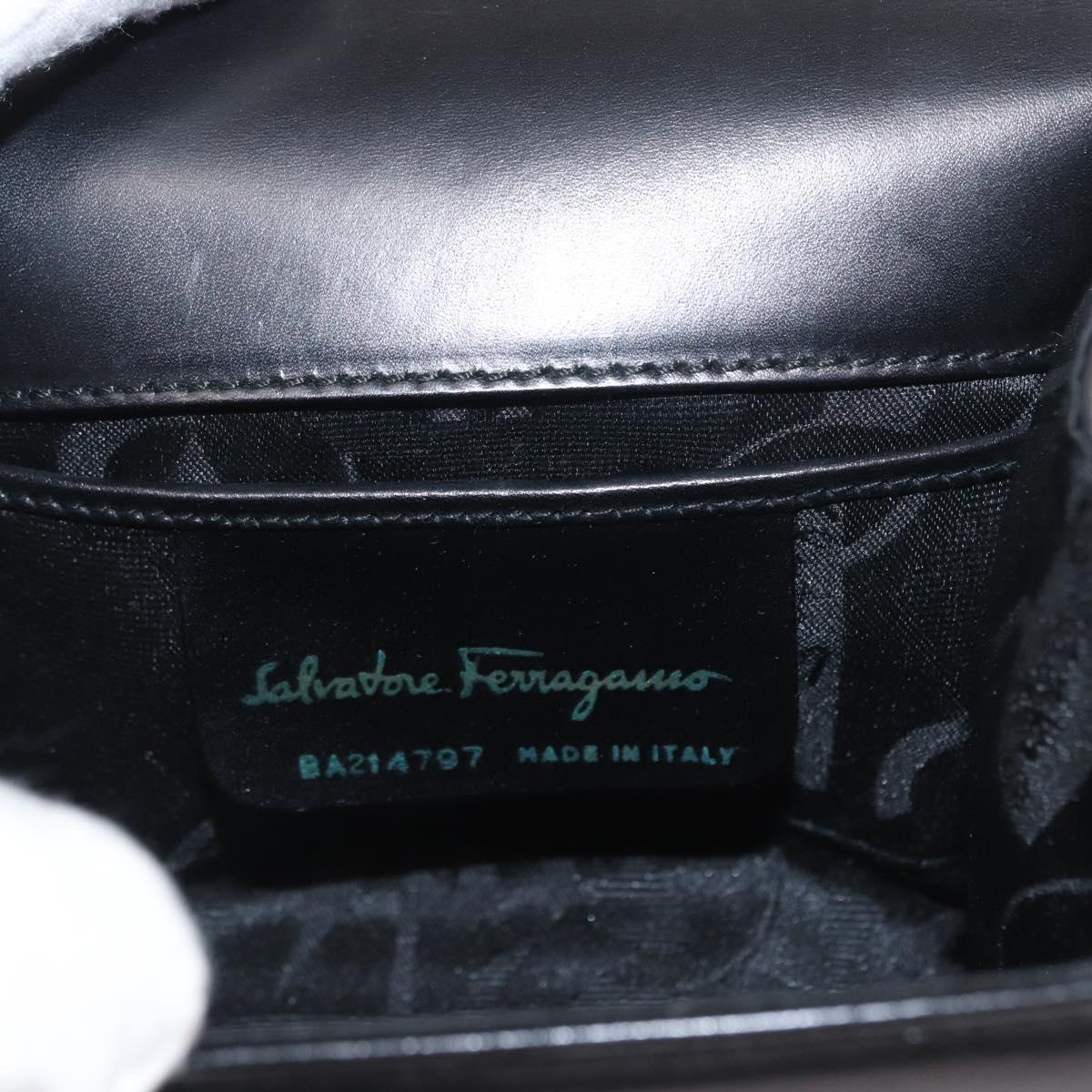 Salvatore Ferragamo Gancini Shoulder Bag Leather Black Gold Auth bs31444