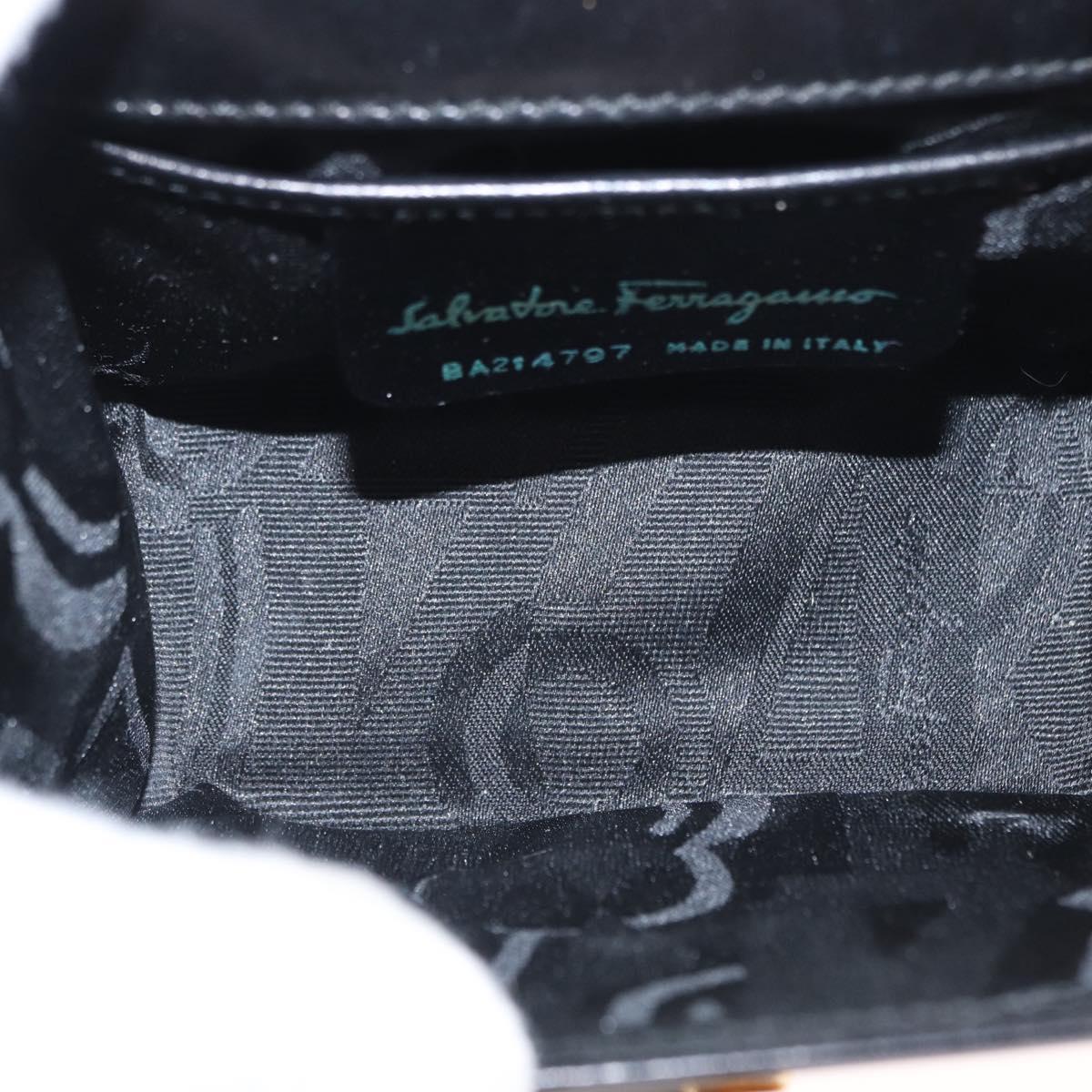 Salvatore Ferragamo Gancini Shoulder Bag Leather Black Gold Auth bs31444