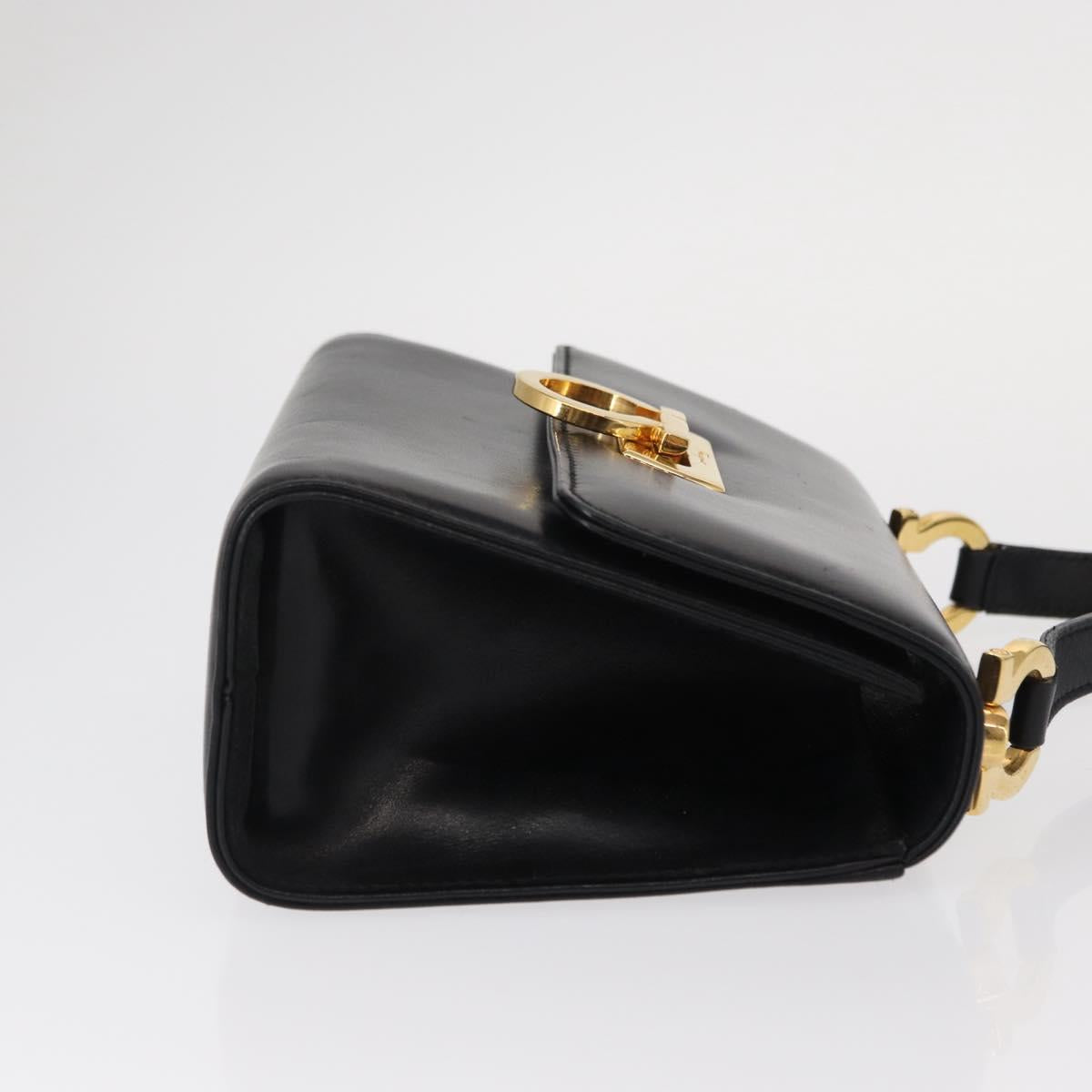 Salvatore Ferragamo Gancini Shoulder Bag Leather Black Gold Auth bs31444