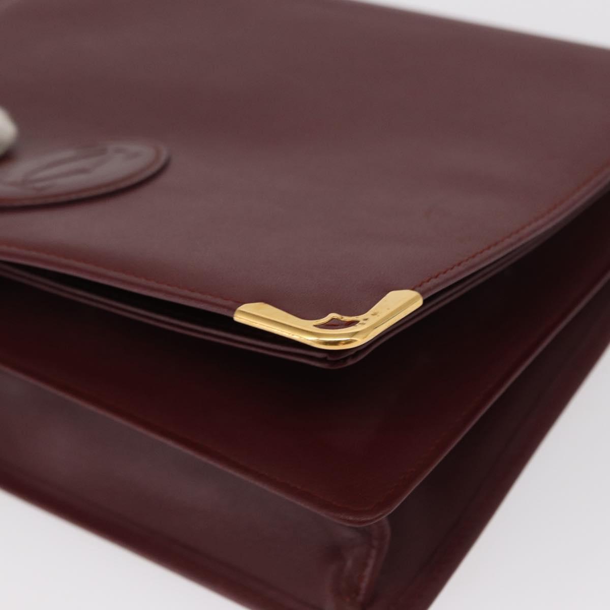 CARTIER Must Line Clutch Bag Leather Bordeaux Gold Auth bs31445