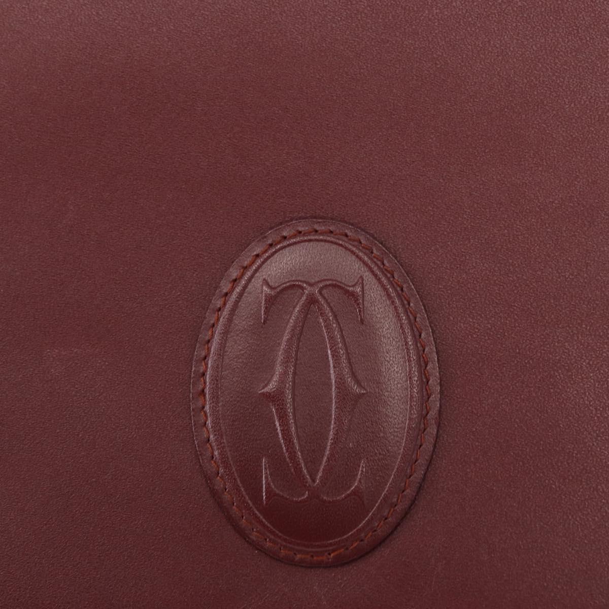 CARTIER Must Line Clutch Bag Leather Bordeaux Gold Auth bs31445