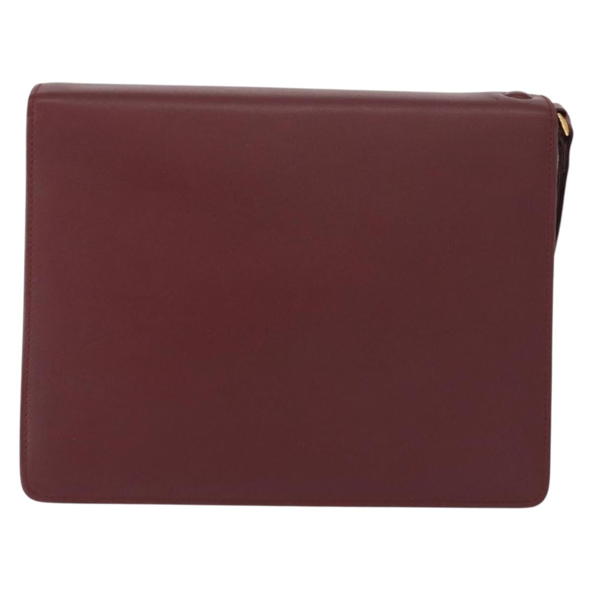 CARTIER Must Line Clutch Bag Leather Bordeaux Gold Auth bs31445
