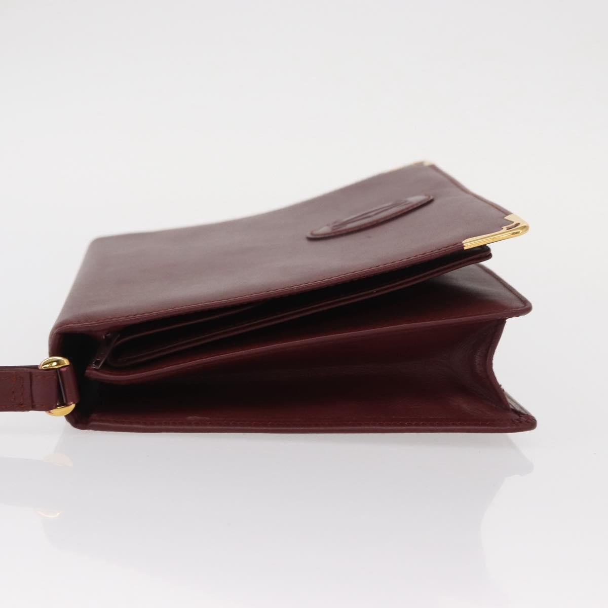 CARTIER Must Line Clutch Bag Leather Bordeaux Gold Auth bs31445