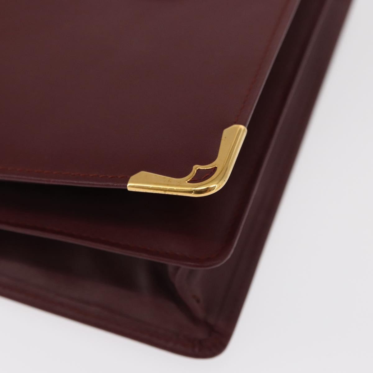 CARTIER Must Line Clutch Bag Leather Bordeaux Gold Auth bs31445