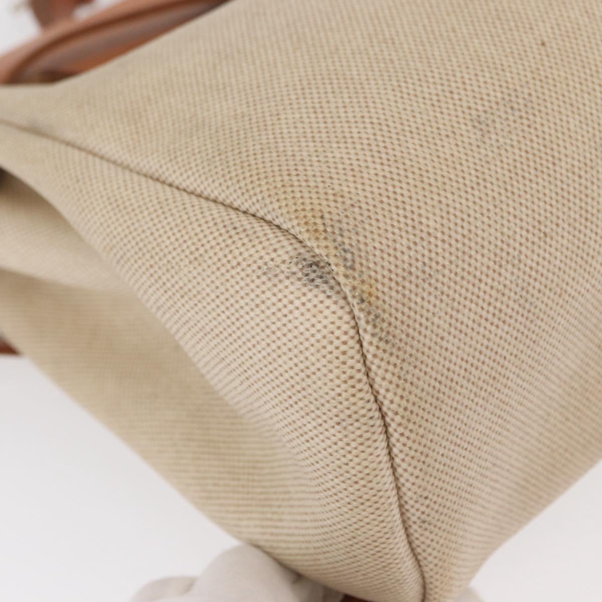 HERMES Herbag Backpack Canvas Leather Beige Silver Auth bs31446