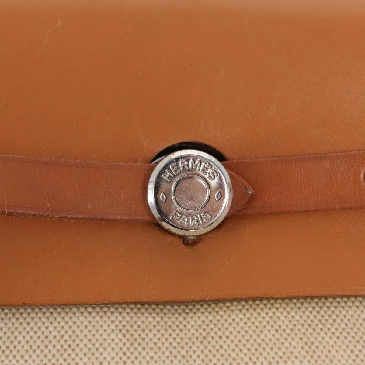 HERMES Herbag Backpack Canvas Leather Beige Silver Auth bs31446