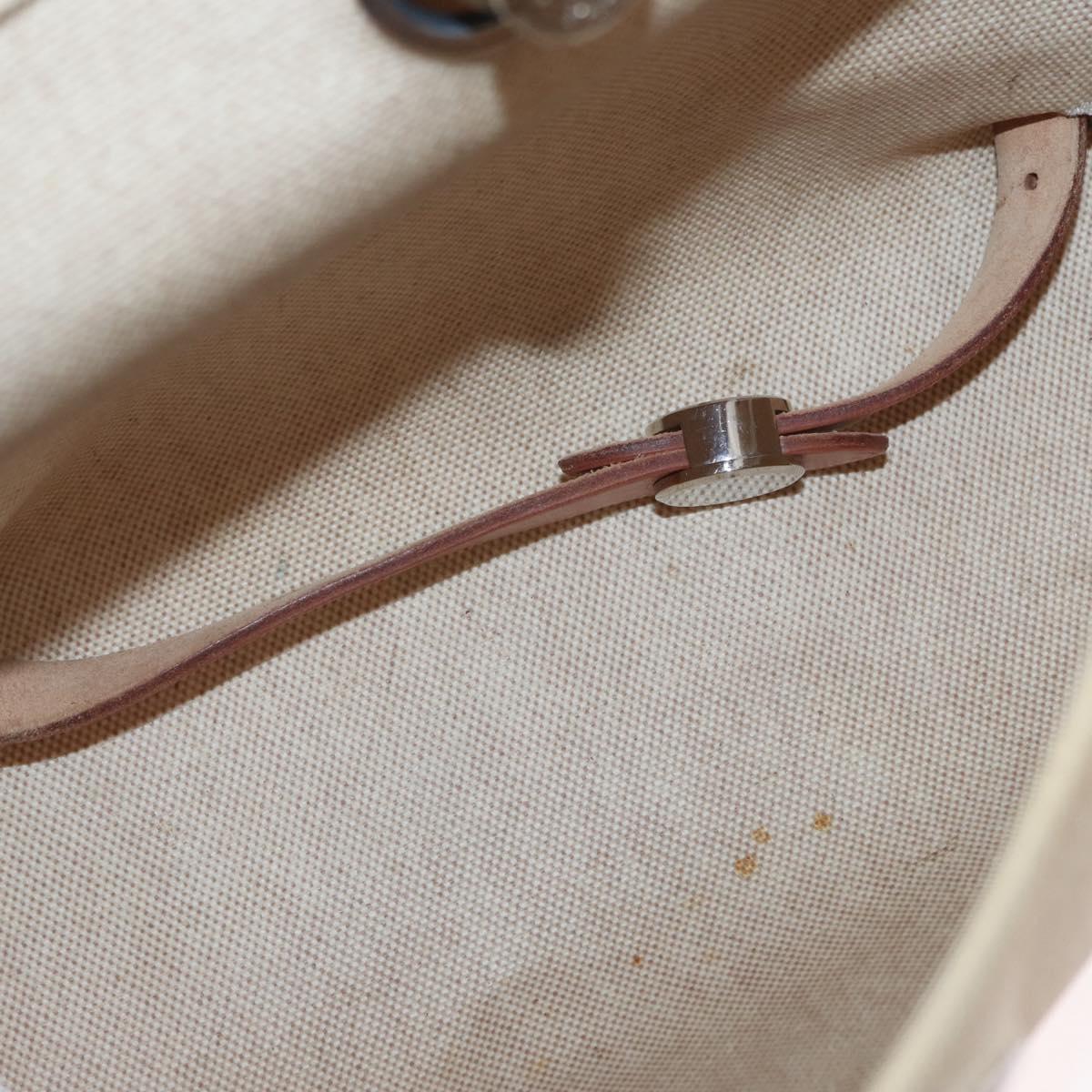 HERMES Herbag Backpack Canvas Leather Beige Silver Auth bs31446