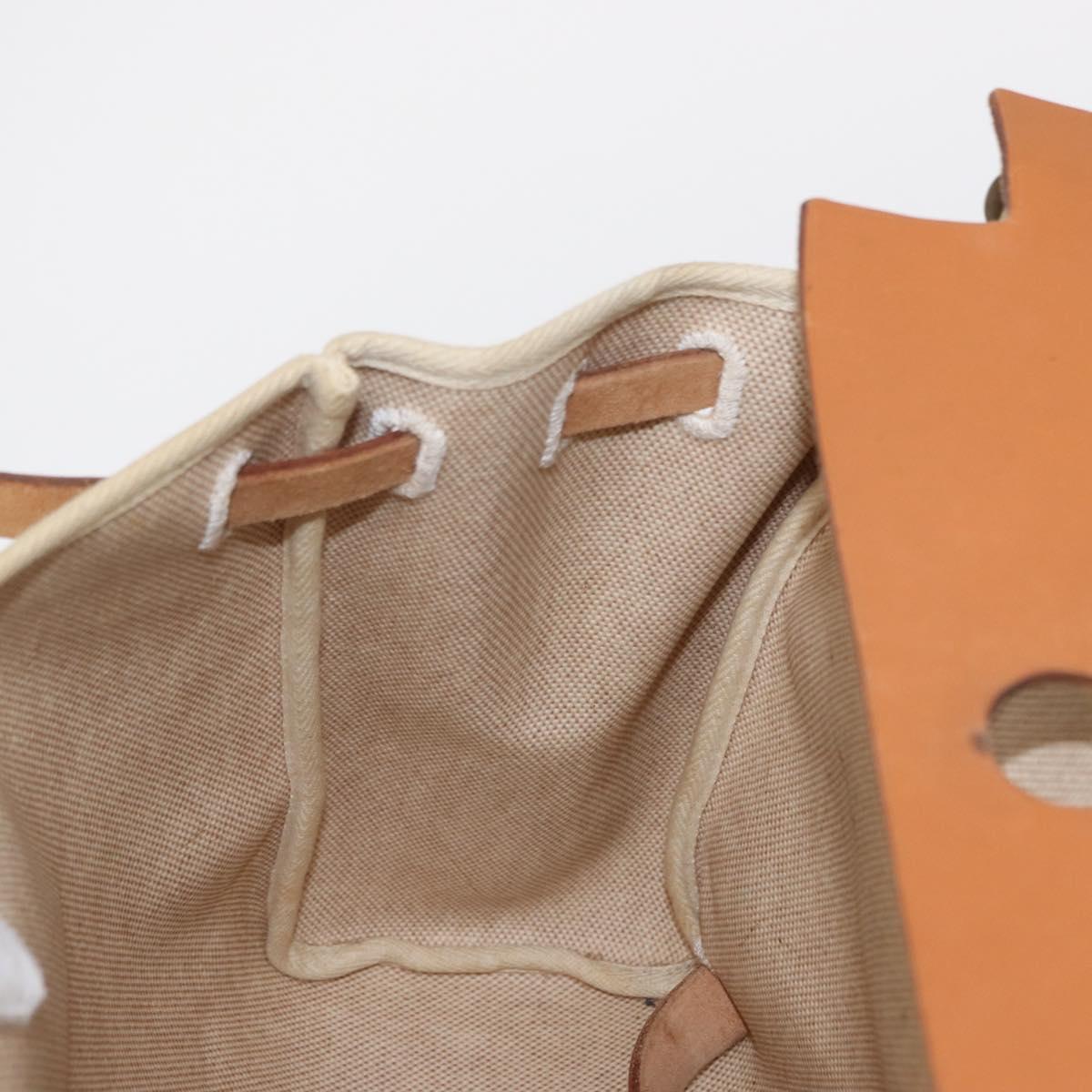 HERMES Herbag Backpack Canvas Leather Beige Silver Auth bs31446