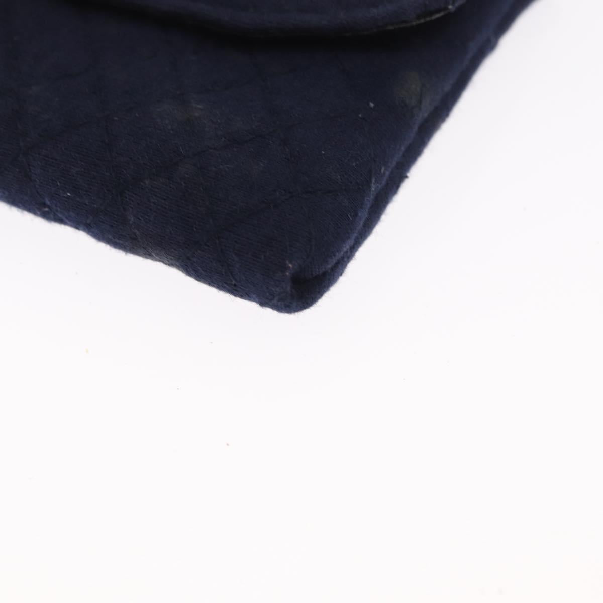 CHANEL Mini Matelasse Chain Pouch Cotton Navy Gold CC Auth bs31449