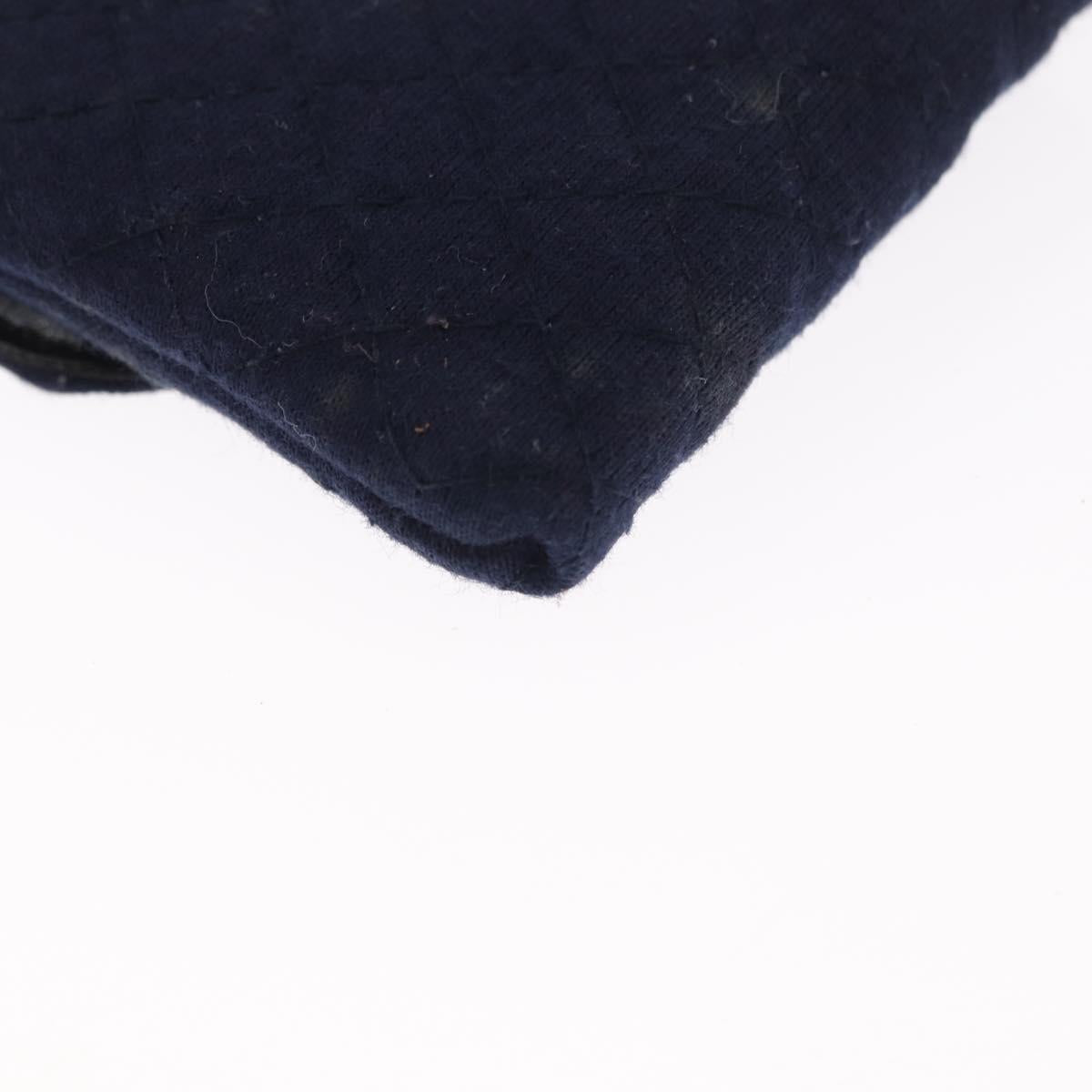 CHANEL Mini Matelasse Chain Pouch Cotton Navy Gold CC Auth bs31449