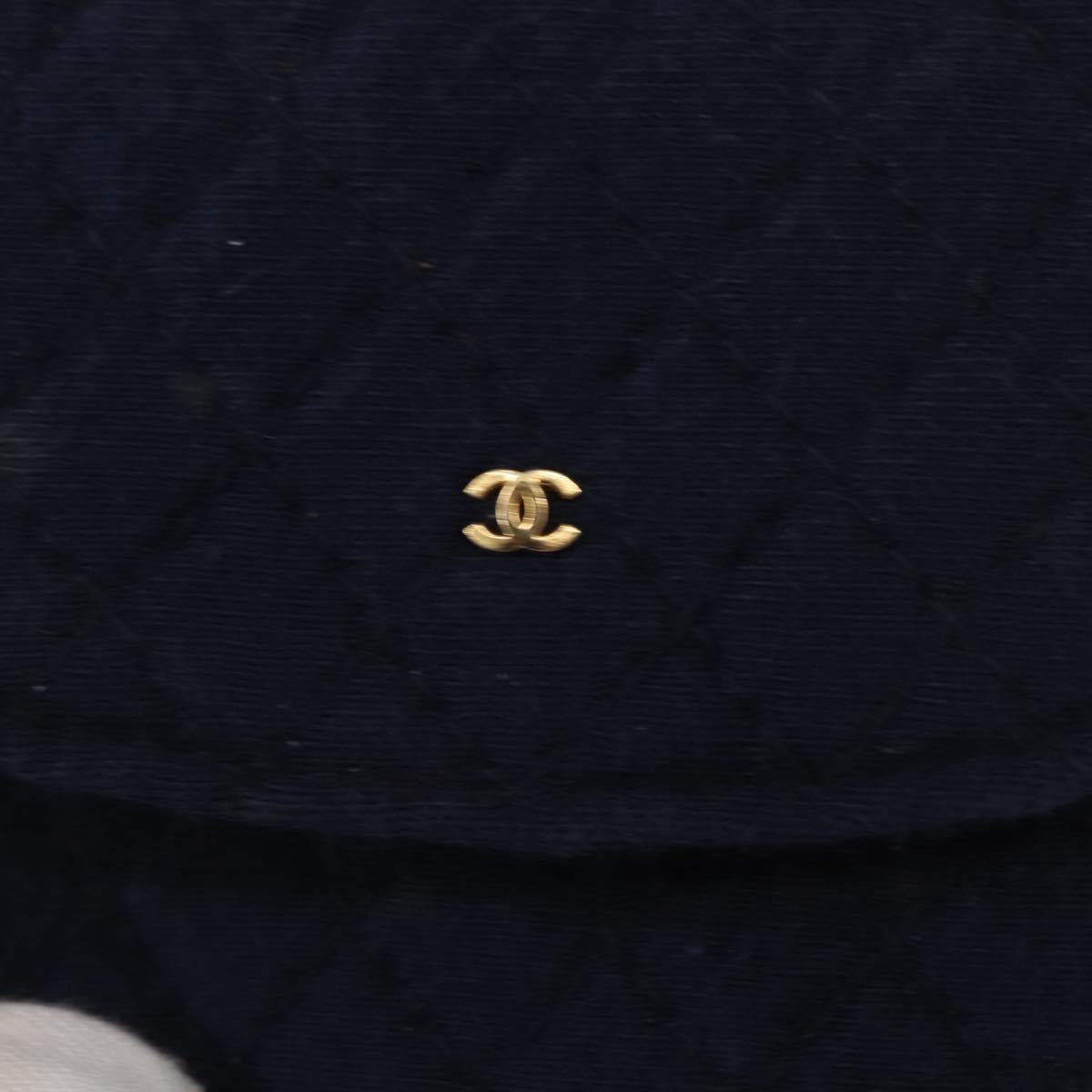 CHANEL Mini Matelasse Chain Pouch Cotton Navy Gold CC Auth bs31449