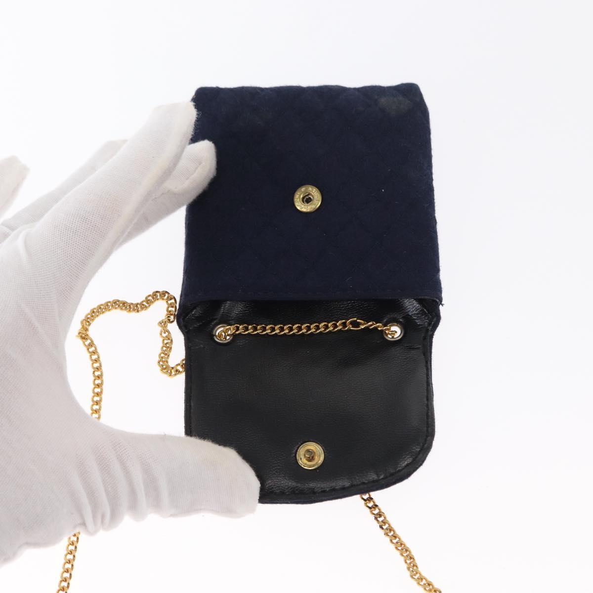 CHANEL Mini Matelasse Chain Pouch Cotton Navy Gold CC Auth bs31449