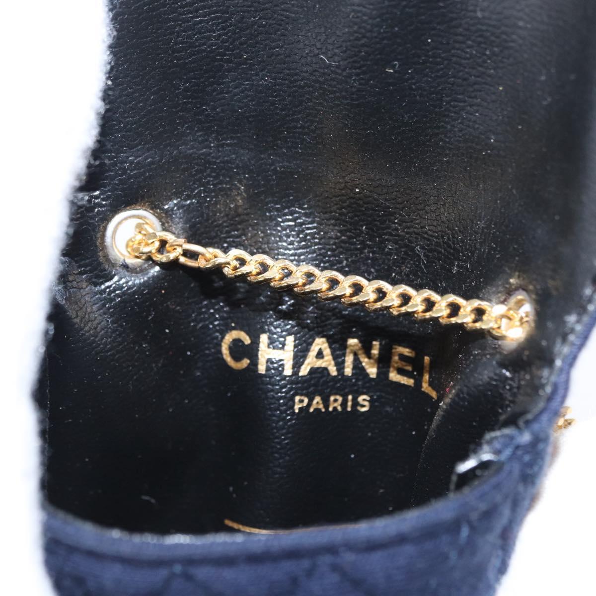 CHANEL Mini Matelasse Chain Pouch Cotton Navy Gold CC Auth bs31449