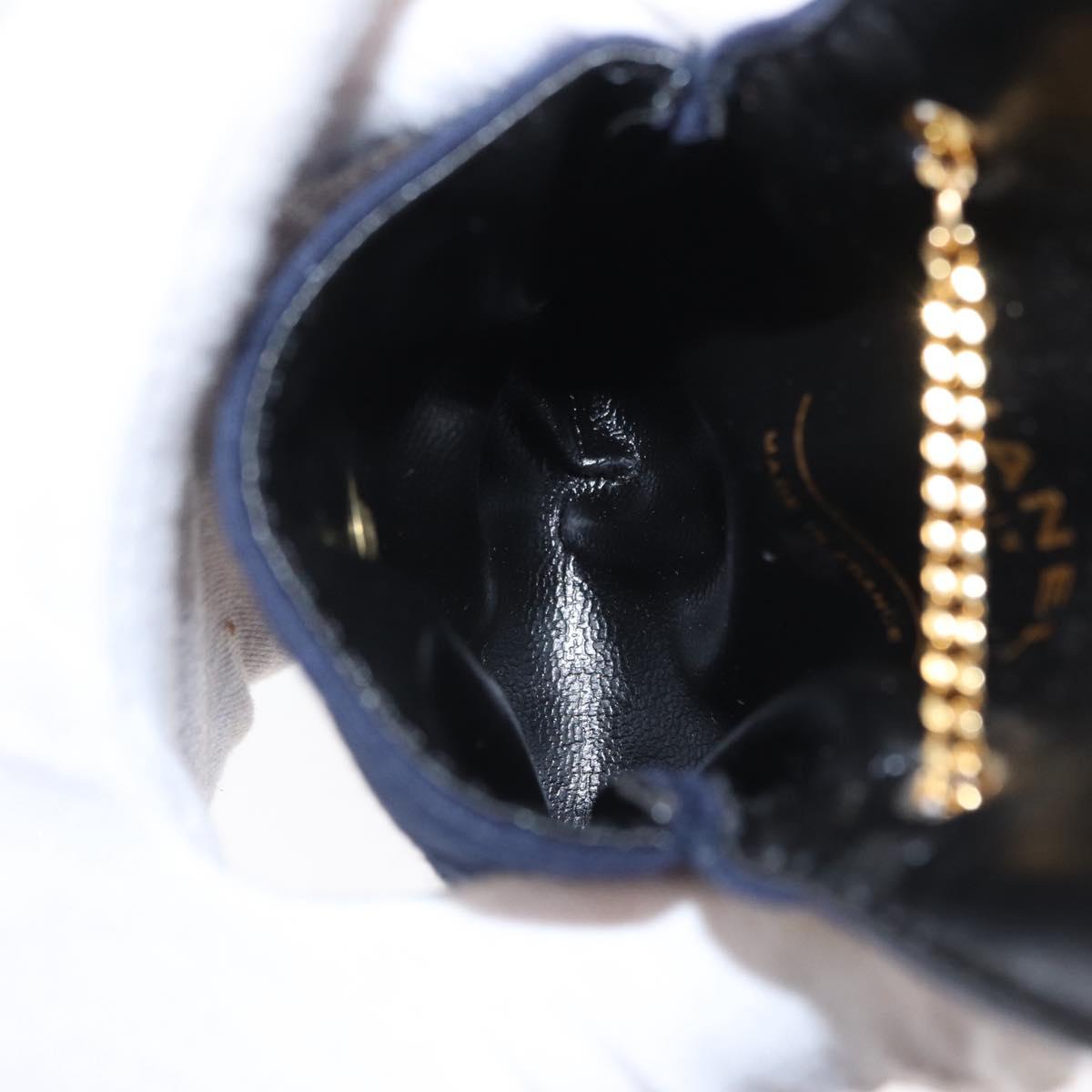 CHANEL Mini Matelasse Chain Pouch Cotton Navy Gold CC Auth bs31449