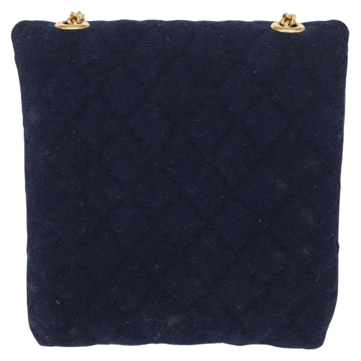 CHANEL Mini Matelasse Chain Pouch Cotton Navy Gold CC Auth bs31449