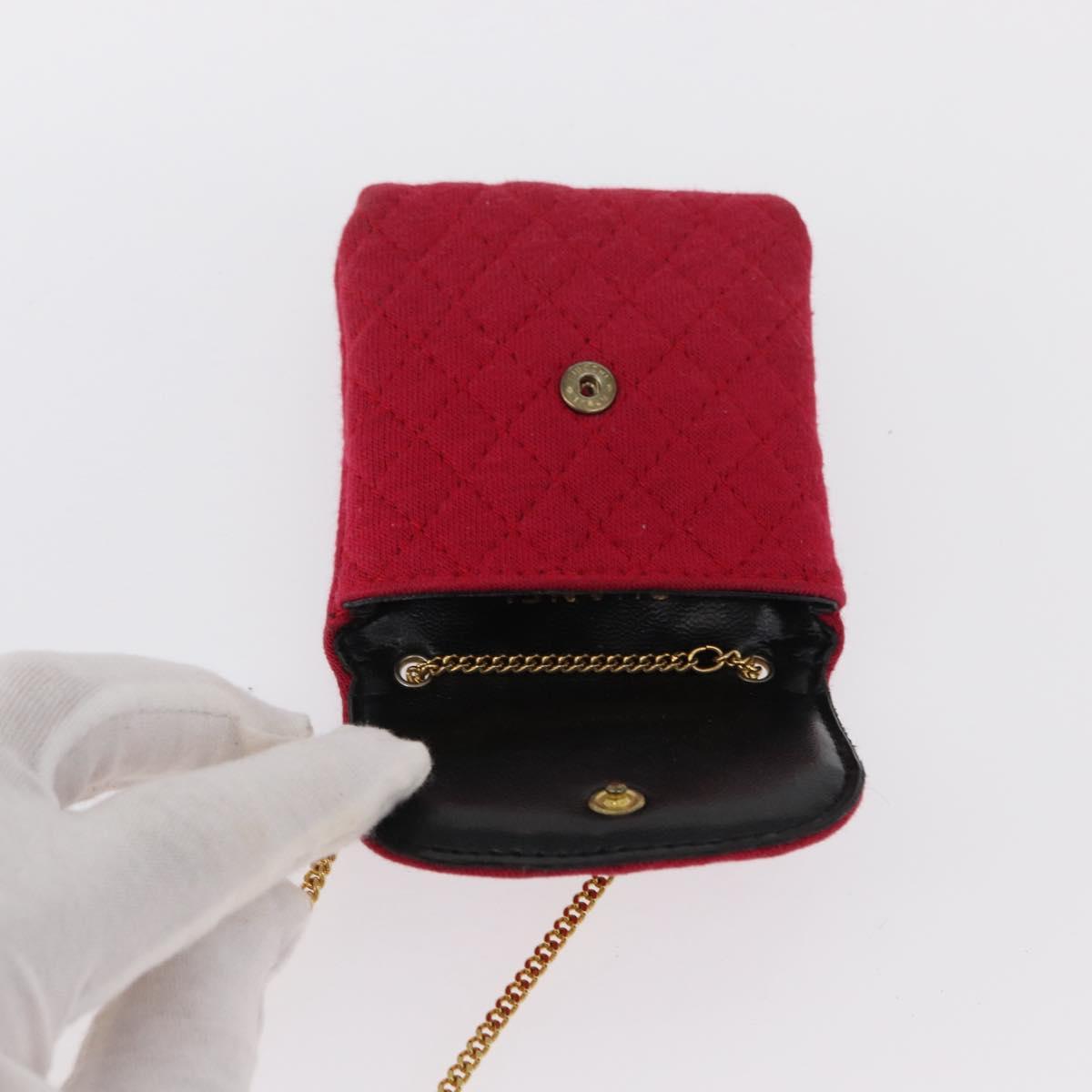 CHANEL Mini Matelasse Chain Pouch Cotton Pink Gold CC Auth bs31450