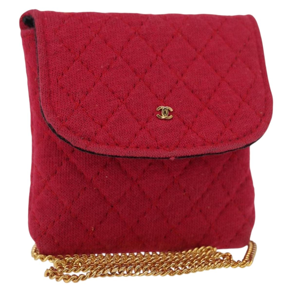 CHANEL Mini Matelasse Chain Pouch Cotton Pink Gold CC Auth bs31450