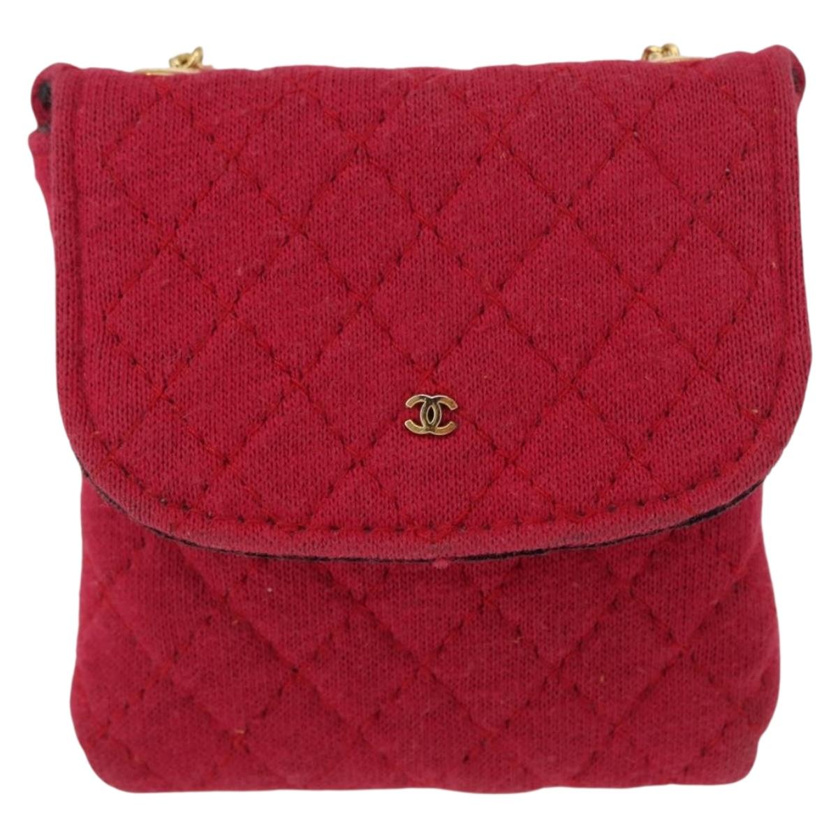 CHANEL Mini Matelasse Chain Pouch Cotton Pink Gold CC Auth bs31450