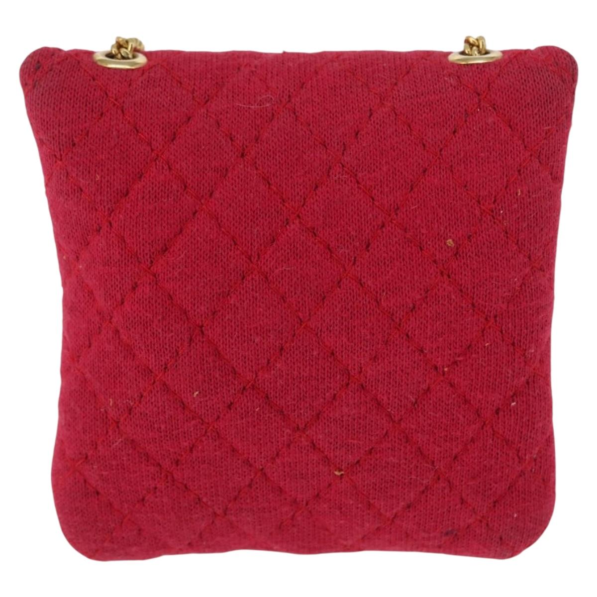 CHANEL Mini Matelasse Chain Pouch Cotton Pink Gold CC Auth bs31450