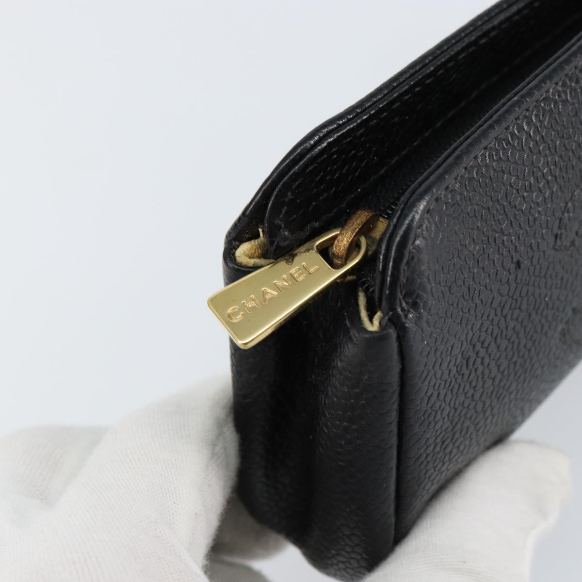CHANEL Pouch Caviar Skin Black Gold CC Auth bs31451