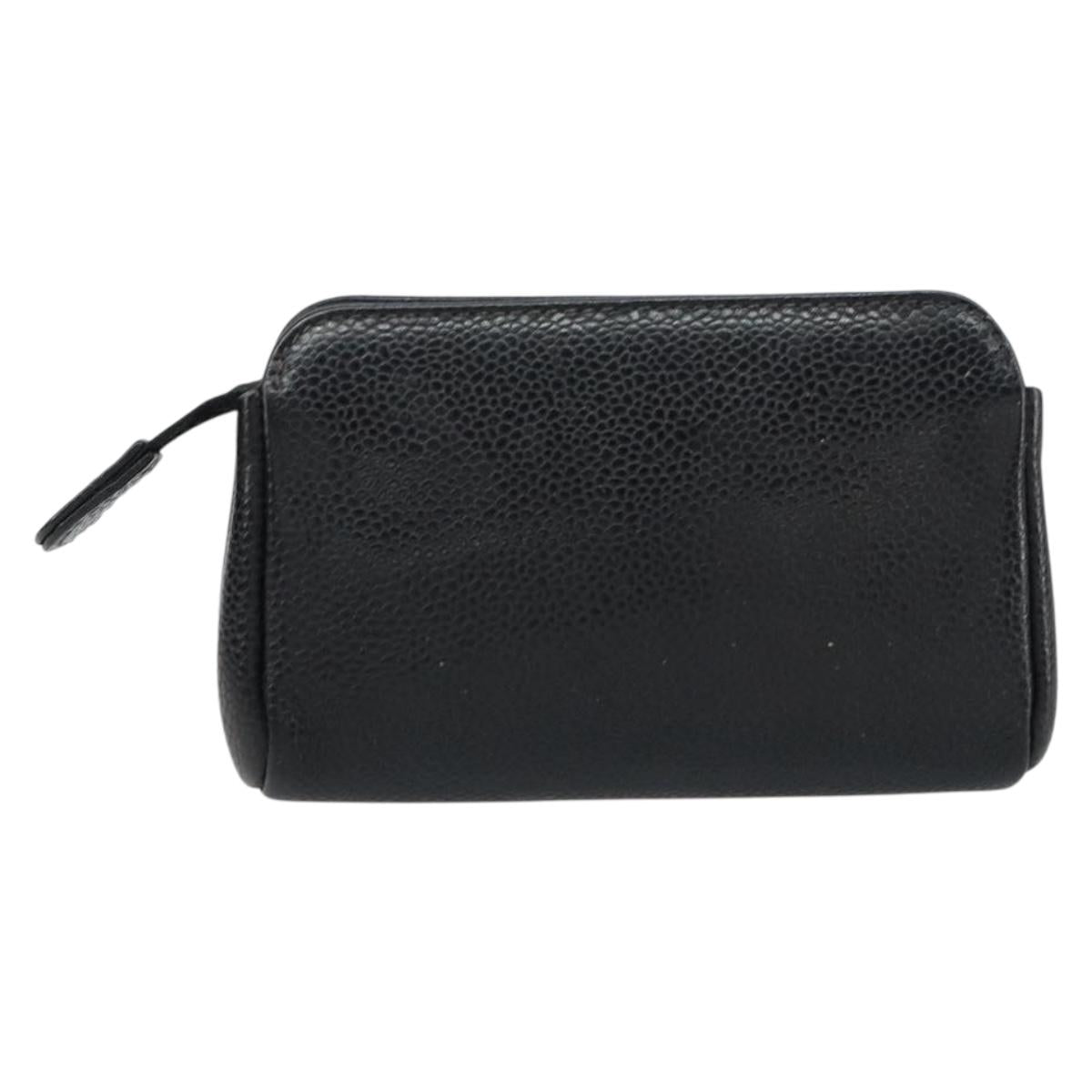 CHANEL Pouch Caviar Skin Black Gold CC Auth bs31451
