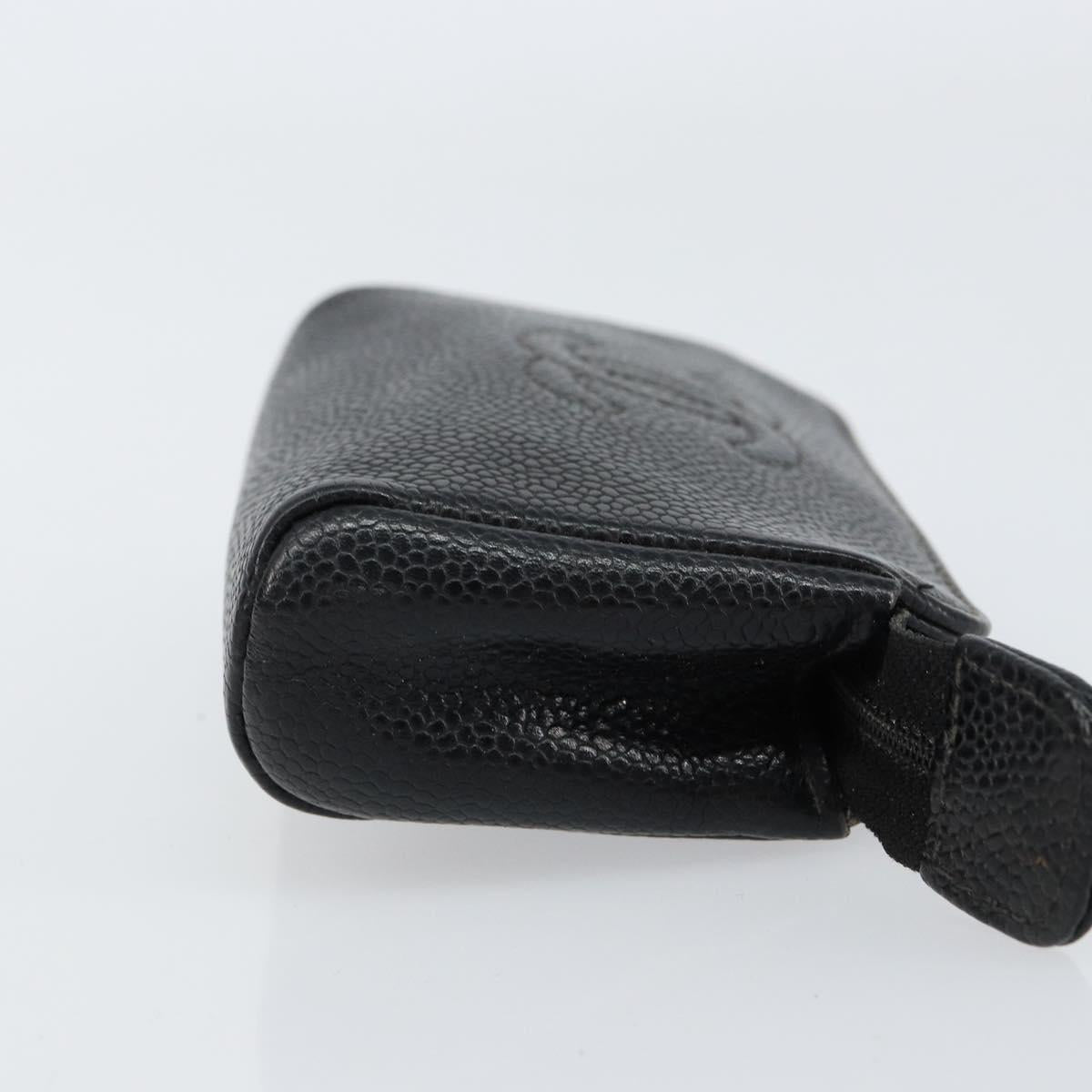 CHANEL Pouch Caviar Skin Black Gold CC Auth bs31451